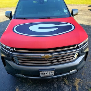 Georgia Bulldogs Auto Hood Cover | NCAA Sports Flags | Hood Flags | Bulldog Fans | Custom | Unique | One of a Kind | Uga Mascot | Tailgating