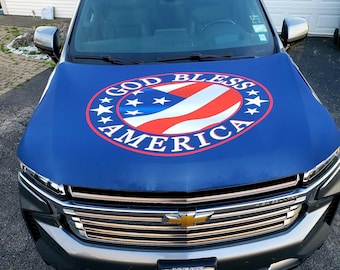 God Bless America Auto Hood Cover | USA | Land of the Free | Hood Flags | Unique | Patriotic | America | United States of America | Freedom