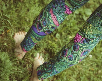 Peacock Leggings, Leggings, Yoga Pants, Yoga Clothes, Women's Pants, Active wear, Yoga Clothing, Leggings Woman, Yoga Leggings, Cotton Pants