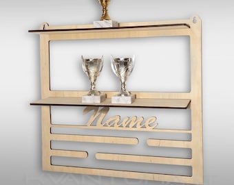Large Medal Holder with Name SVG | Trophy Shelf DXF | cnc Custom Award Rack cdr | Wall Medal Hanger ai | Laser file Sport Display Shelf