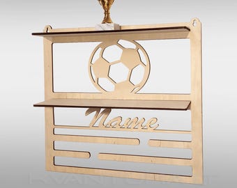 Football Medal Holder SVG | Personalized Trophy Shelf DXF | cnc Laser Cut Award Rack cdr | Soccer Medal Hanger ai PDF dwg