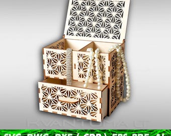 Jewelry Box SVG two store | Laser Cut Wooden Box dxf | CNC Storage Box cdr | Openwork Gift Box dwg | Decorative Organizer ai PDF