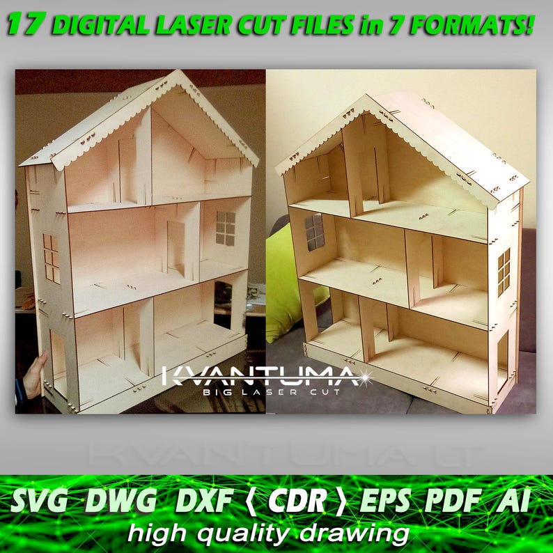 Dollhouse svg, Doll furniture cdr, DXF files for laser, CNC router and laser cutting eps, File laser dwg, Laser cut cnc, dxf file, ai, PDF design, Wooden Doll house Furniture Set Laser Cut doll house