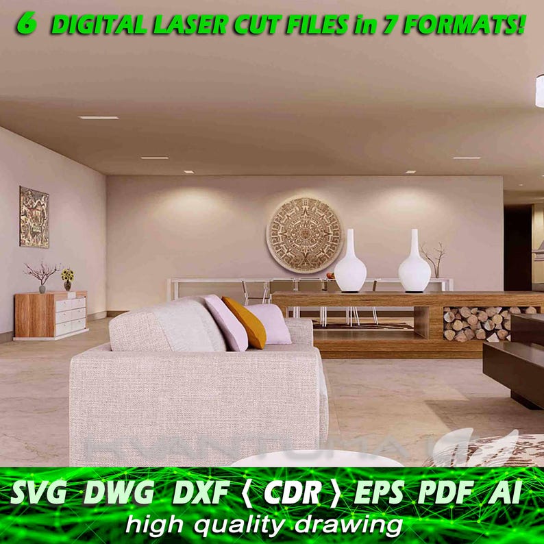 Mayan Calendar svg, Aztec calendar eps, DXF files for laser, CNC router and laser cutting  dwg, Laser cut dxf file, Cnc, ai, cdr, Vector pdf, wall decor mandala