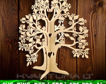 Family tree svg, Tree of life svg, Wooden tree dxf file, Files for laser cdr, Laser cut cnc ai, Jewelry wood tree dwg, Interior decor vector