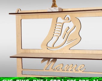 Runner & Football Sports Medal Holder SVG | Personalized Award Shelf DXF | Trophy Hanger cdr | cnc Laser Cut Name Rack ai PDF dwg