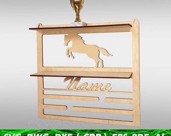 Horse Medal Holder SVG | Equestrian Trophy Rack dxf | Laser Cut Award Shelf CDR | Horse Riding Medal Hanger ai PDF | cnc Vector File