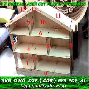Dollhouse svg, Doll furniture cdr, DXF files for laser, CNC router and laser cutting eps, File laser dwg, Laser cut cnc, dxf file, ai, PDF design, Wooden Doll house Furniture Set Laser Cut doll house