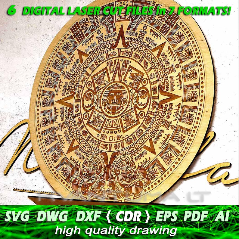 Mayan Calendar svg, Aztec calendar eps, DXF files for laser, CNC router and laser cutting  dwg, Laser cut dxf file, Cnc, ai, cdr, Vector pdf, wall decor mandala