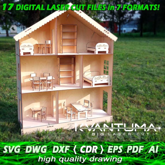 Dollhouse svg, Doll furniture cdr, DXF files for laser, CNC router and laser cutting eps, File laser dwg, Laser cut cnc, dxf file, ai, PDF