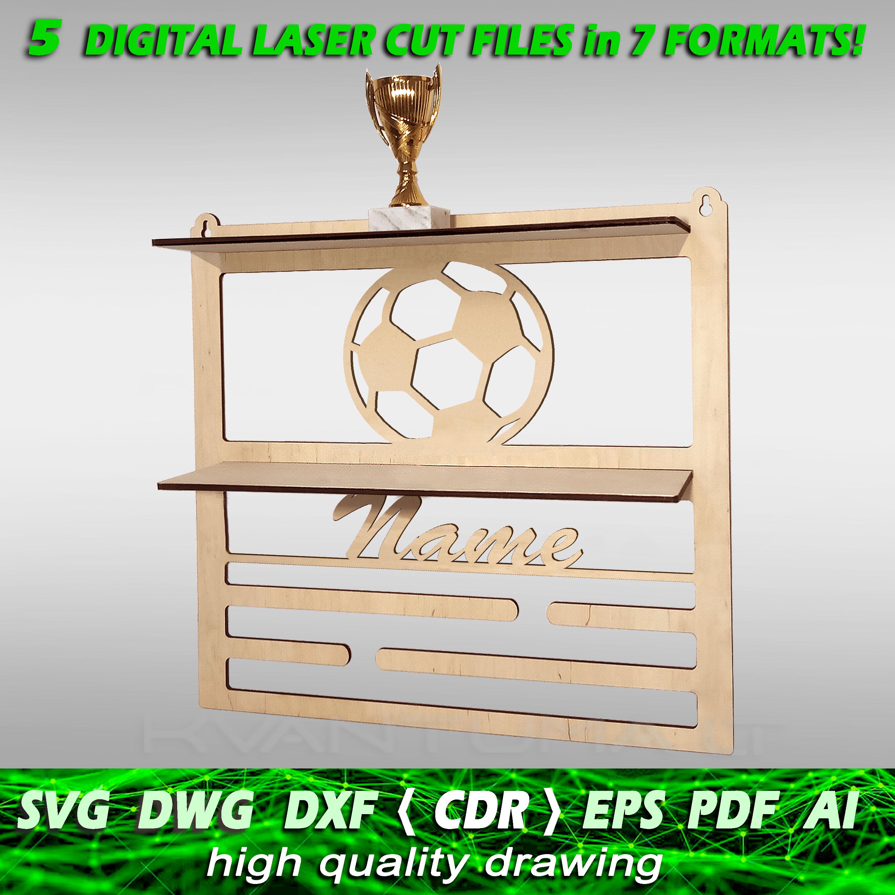 Football Medal Holder SVG | Personalized Trophy Shelf DXF | cnc Laser Cut Award Rack cdr | Soccer Medal Hanger ai PDF dwg