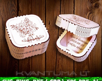 Ring box SVG, Wedding jewelry box ai, ring box file, CNC Wood Box Vector ai, Gift box cdr, pdf, dwg, eps, files for router and laser cutting