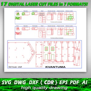 Dollhouse svg, Doll furniture cdr, DXF files for laser, CNC router and laser cutting eps, File laser dwg, Laser cut cnc, dxf file, ai, PDF design, Wooden Doll house Furniture Set Laser Cut doll house