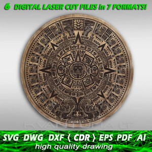 Mayan Calendar svg, Aztec calendar eps, DXF files for laser, CNC router and laser cutting  dwg, Laser cut dxf file, Cnc, ai, cdr, Vector pdf, wall decor mandala