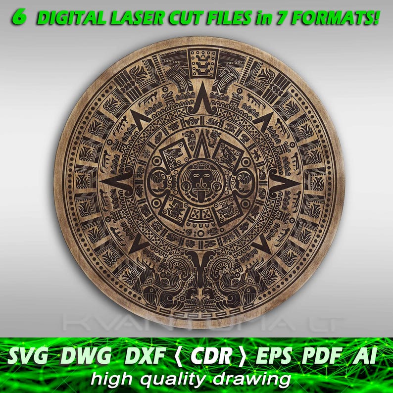 Mayan Calendar svg, Aztec calendar eps, DXF files for laser, CNC router and laser cutting  dwg, Laser cut dxf file, Cnc, ai, cdr, Vector pdf, wall decor mandala