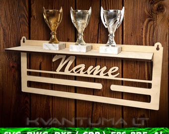 Award shelf with name svg, medal rack cdr, Medal holder dxf, trophy shelf eps, dwg, medal hanger ai, Laser cut template, CNC vector pdf