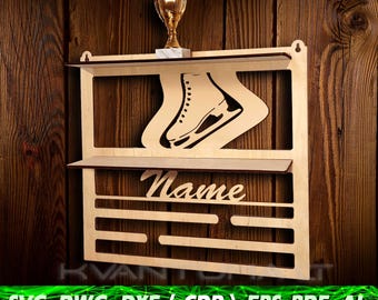 Medal holder for ice skating award shelf with name svg, cdr, dxf, eps, dwg, trophy hanger ai, CNC vector template for laser cut pdf, vector