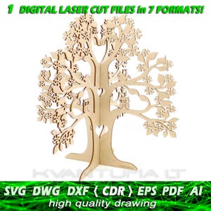Lasergesneden stamboom- en sieradenstandaard SVG | 3D-boomontwerp lasergesneden bestand | Sieradenhouder DXF | Stamboomdecor CNC | Bruiloftsdecor