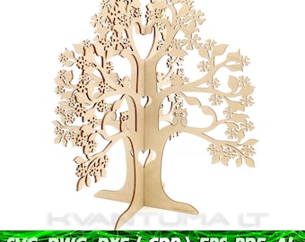 Laser Cut Family Tree & Jewelry Stand SVG | 3D tree design laser cut file | Jewelry holder DXF | Family tree decor CNC | Wedding decor