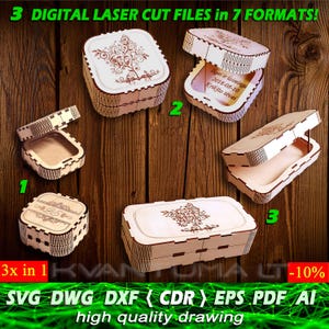 Sieradendoos svg, geschenkdoos cdr, 3x in 1 10% korting, lasersnijden dwg, bestand voor laser eps, dxf-bestand, ai, houten kist pdf, lasergesneden svg-bestanden