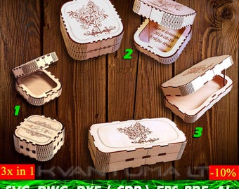 Jewellery box svg, Gift box cdr, 3x in 1 save-10%, Laser cutting dwg, File for laser eps, dxf file, ai, Wood box pdf, Laser cut svg files