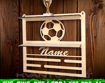 Medal holder for football award shelf with name, cdr award shelf, trophy shelf eps pdf dwg ai, medal football rack cdr, award shelf dxf pdf