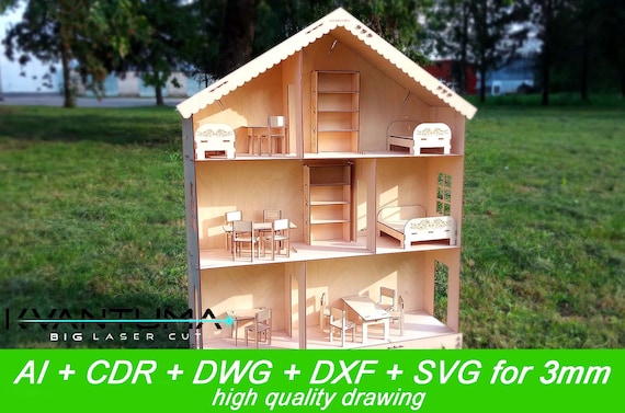 Doll House and Furniture Laser cut files SVG PDF CDR -  Portugal