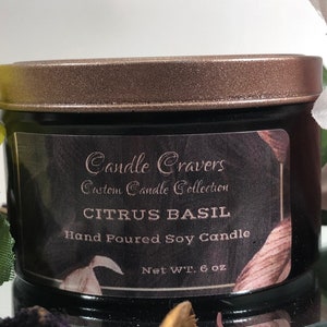 Citrus Basil Scented Soy Candle | Custom Design | Hand Made | Hand Poured | Summer Scent | Over 40 Fragrances To Choose From |