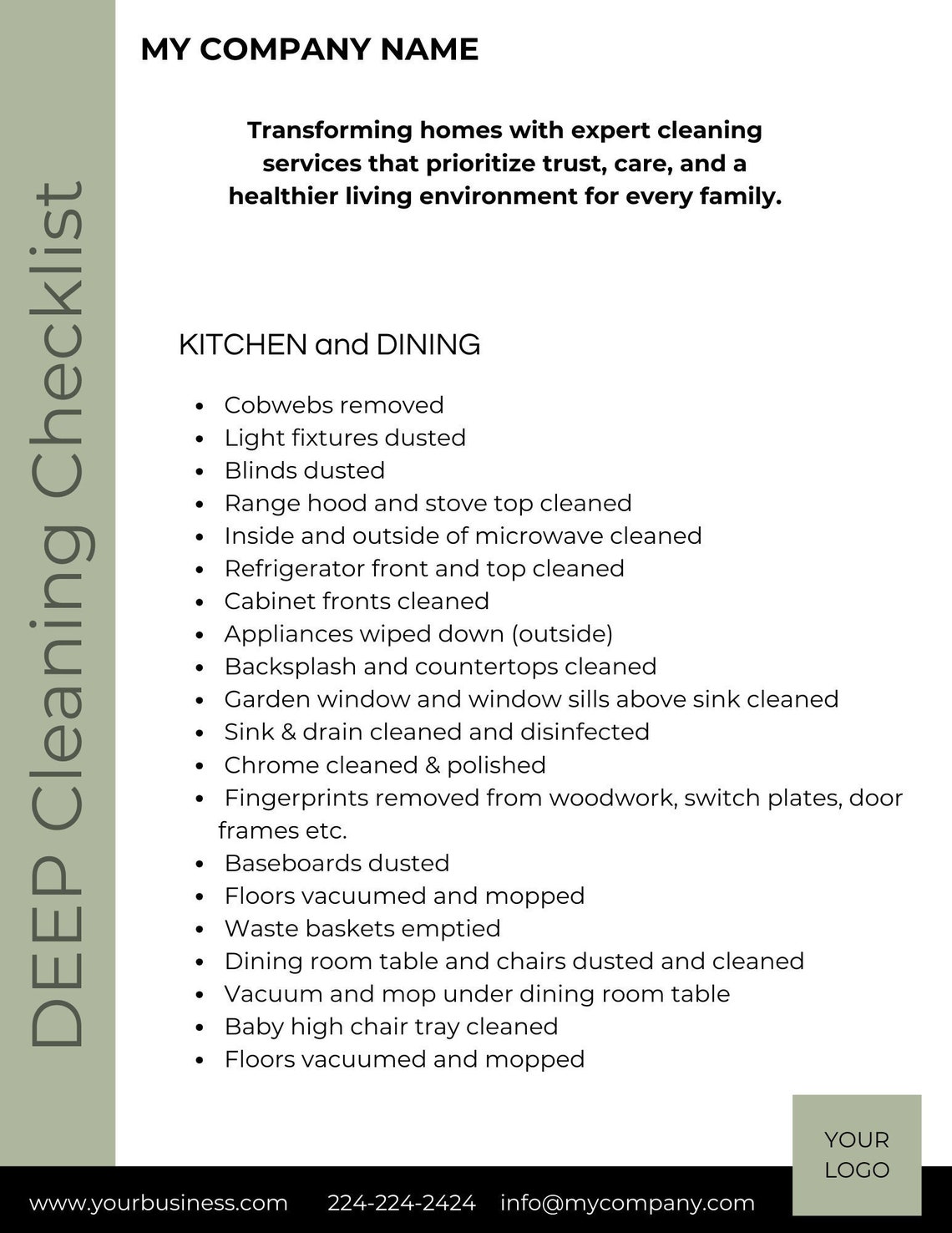 Professional Residential Deep Cleaning Checklist | Editable House Deep ...