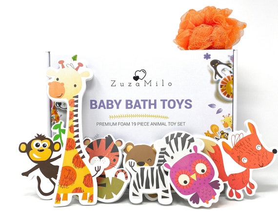 Best foam animals bath toy set for babies and toddlers + bathtub toy organizer