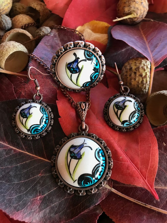 Handmade Necklace, Floral Jewelry Set, Gemstone Earrings, String Locket, Pendant Ring, Bridal Jewelry, Gift For Wife, Stylish Jewelry