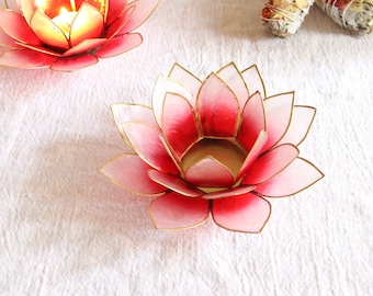 Lotus natural mother-of-pearl candle holder - Pink/White