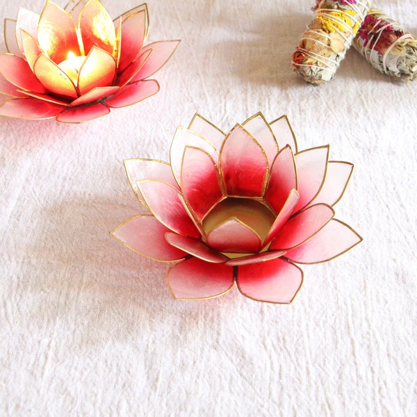 Bougeoir en nacre naturelle Lotus - Rose/Blanc