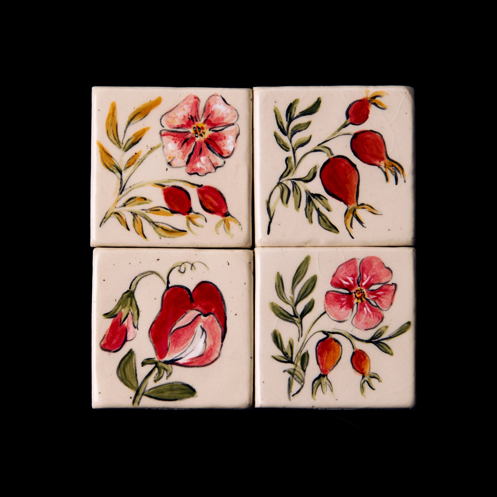 5x5 Handmade Ceramic Tiles with flower painting Etsy
