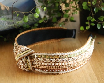 Sequin Top Knot Headband: Boho Rhinestone Aliceband
