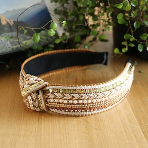 Diadema de nudo superior con lentejuelas, banda para el pelo de nudo superior estilo Boho / gitano, diadema anudada de pieza de cuentas, diadema de nudo frontal con pedrería, Aliceband