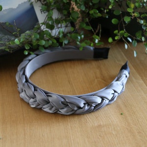 Gray braided headband,Gray silk headband,Spring new headband,Handmade headband,Designer headband,Unique gift for her,Narrow headband women