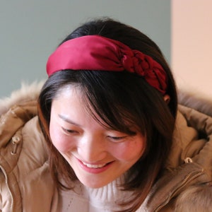 Red Satin Braided Headband: Wide Side Knot Hair Band