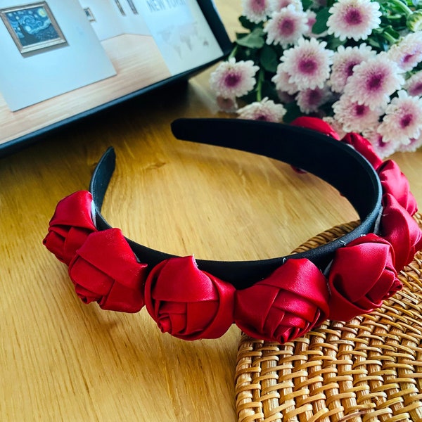 Red Rose Headband Etsy