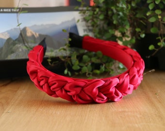 Red Bridal headband,Silk headband,Red wedding headband,Braided headband,Spring Festive holiday headband,Fashion braid headband for women