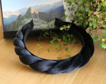 Black Velvet Braided Headband: Padded Hair Band