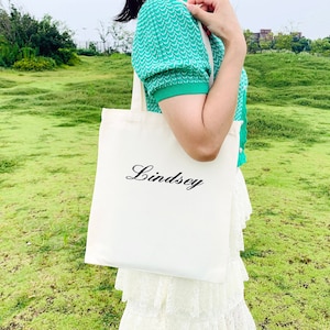Personalized Embroidered Name Tote Bag: Custom Cotton Canvas