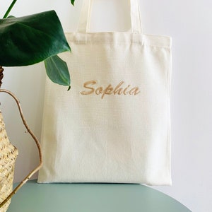 Personalized Embroidered Cotton Canvas Tote Bag - Custom Name