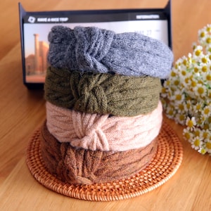 Wool Knit Headband: Crochet Top Knot Winter Headband