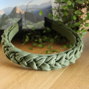 Moss Green Linen Braided Headband - Women&#39;s Spring Fashion