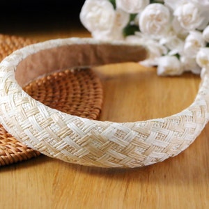 Beige Padded Headband,Straw Woven Headband,Narrow Rattan Headband,Summer Pad Hair Band,Thick Headband,Women Sponge Headband,Holiday Headband