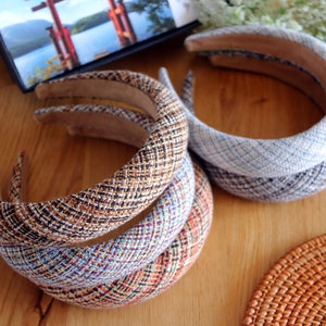Tweed Padded Headband,Gingham Padded Hair Band,Woolen Woven Headband,Plaid Pad Headband,Grid Headband,Women Sponge Headband,Wool Headpiece