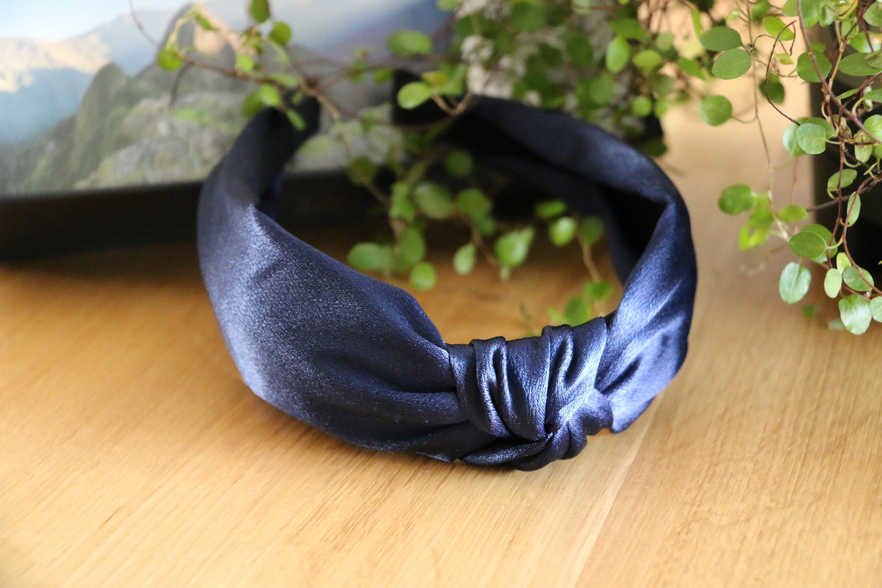 Blue/black Top Knot Headband,silk Satin Top Knot Hairband, Stylish ...