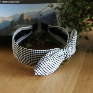 Black Gingham Headband with Side Bow