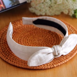 Linen Bow Headband: Beige Flax Headpiece